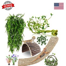 Bearded Dragon Tank Accessories, 10 PCS Reptile Hammock Plants Bridge Jungle ...