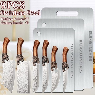 9PCS Stainless Steel Vegetable Chopper Boning Chef Knife Meat Cleaver Utility