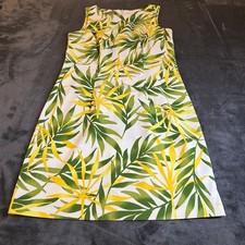 Kim Rogers Tropical Leaf Shift Dress Womens Size 10 White Green Yellow Stretch