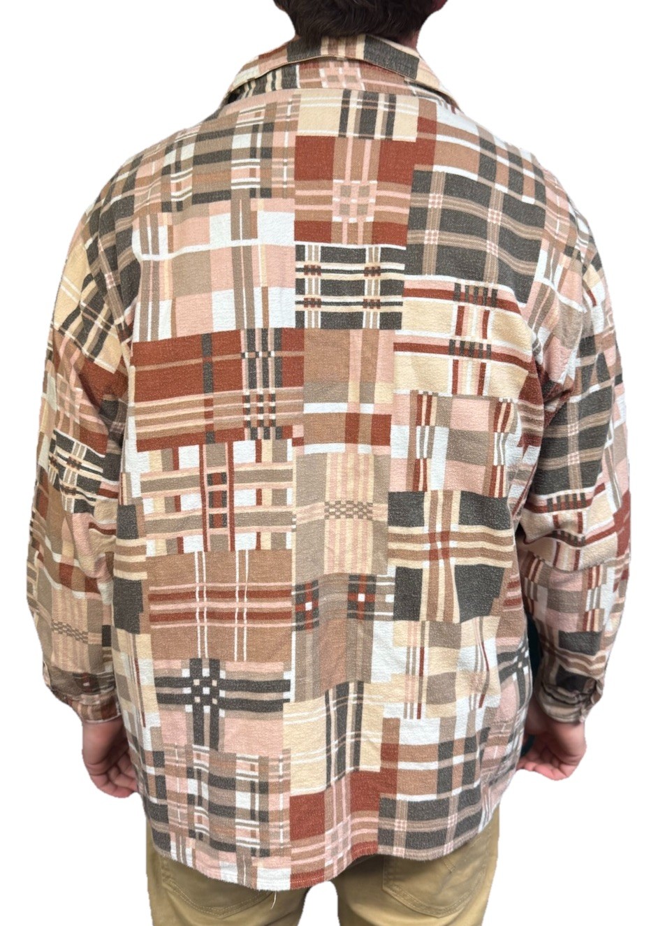 Vintage Abstract Geometric Patchwork Brown Button… - image 2