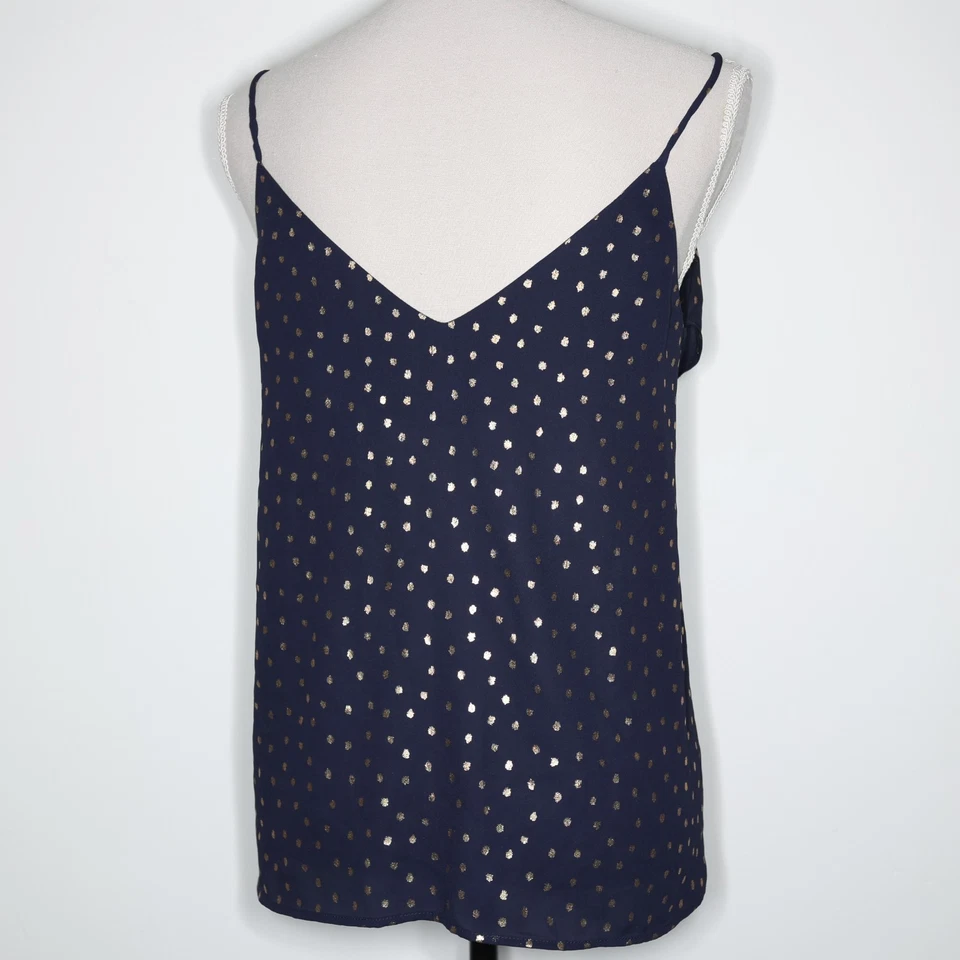 Zara Cami Top Navy Gold Size S Lightweight Floaty Layered Spot Spaghetti Straps - Image 3 of 4