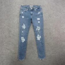 Levis Jeans Womens 26 Blue 711 Skinny Distressed Raw Hem Stretch Denim W26 L30