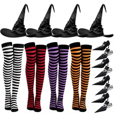 Foaincore Halloween Witch Costume Set 4 Pcs Large Ruched Hats and 4 Pairs...