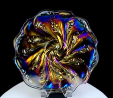 Imperial Carnival Glass Acanthus Smoke Iridized 10 1/4" Chop Plate 1911-1920