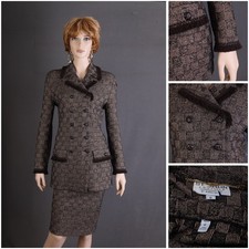 St. John COUTURE SHIMMERED KNIT 2PC SUIT,JACKET SKIRT,SIZE 6, BROWN,FRINGE,CHIC 