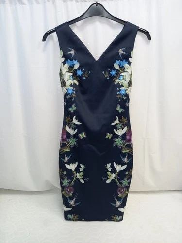 ❤️ Ted Baker Gorgeous Blue Patterned Pencil Dress Size XS Vgc