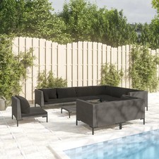 vidaXL 10 Piece Patio Lounge Set with Cushions  Poly Rattan Dark Gray  Stylish