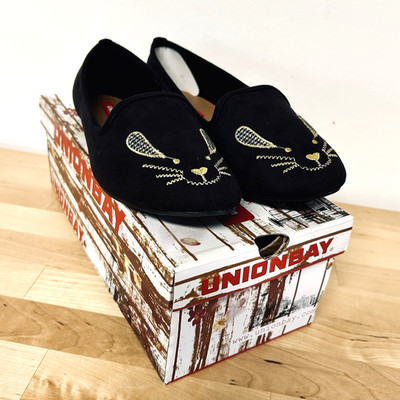 Unionbay Idol Bunny Loafers Sz8 Black Microsuede Embroidered Rabbit Face NIB