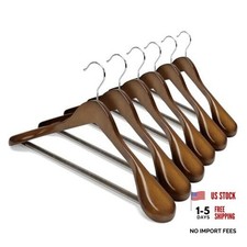 Wide Shoulder Wooden Hangers, Suit Hangers with Non Slip Pants 6 Pack Walnut