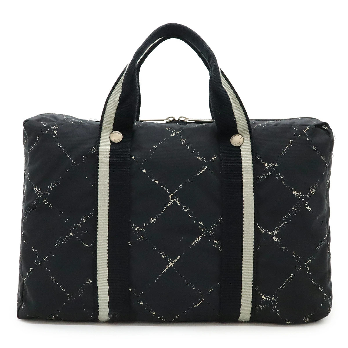 CHANEL Vintage Travel Line Business Tote Bag Nylon Black & Red Pre-Owned