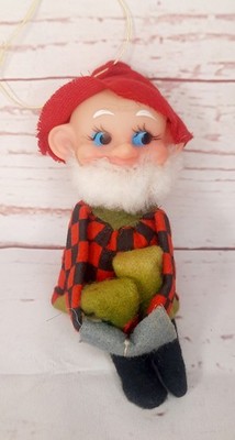 Vintage Weihnachtsdekoration hängend Filz Knie Umarmung bärtige Elfe Pixie Japan 
