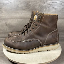 Carhartt Moc Soft Toe Waterproof Wedge Work Boots Brown Leather Mens Size 14 M