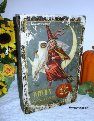 Vintage Style Witch Halloween Keepsake Storage Book Box ~ Large 13'' Stash Box