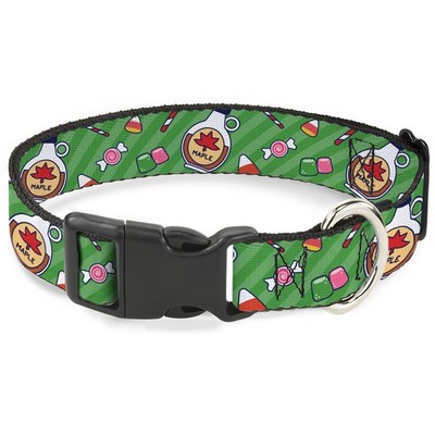 Plastic Clip Collar Elf Sweets Icons Scattered Stripe Greens NARROW-Large 9.5-14