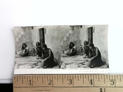 Southwest Indians Hopi Squaw Making Clay Pottery Stereoview Keystone 1933