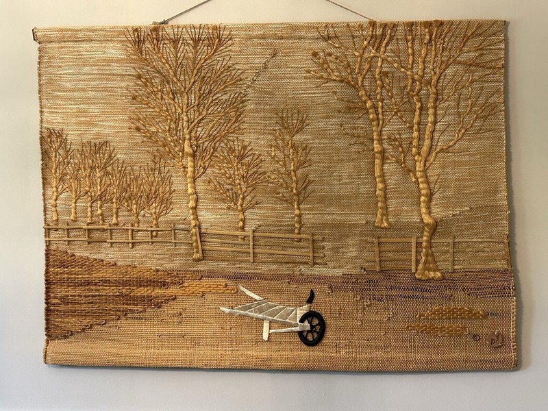 Textile Artist Don Freedman 80s Wall Hanging Woven Fiber Art 36” X 49” Trees
