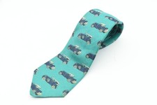 O'Connell'S Neck Tie Mens Aqua Blue 100 Linen Classic Cars Vintage