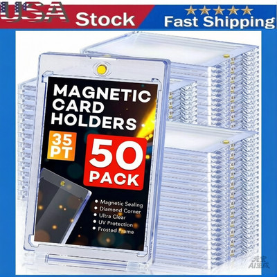 50 Pack Magnetic Trading Sports Card Holders 35pt One-Touch Hard UV Protection