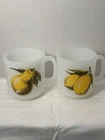 Set Of 2 VTG  Glasbake Yellow Fruit Pear Lemon Milk Glass Coffee Mug Cup 8 oz