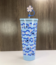 Disney's Lilo  STITCH Stainless Steel Tumbler w/ Lid, Straw, Flower Topper 24oz