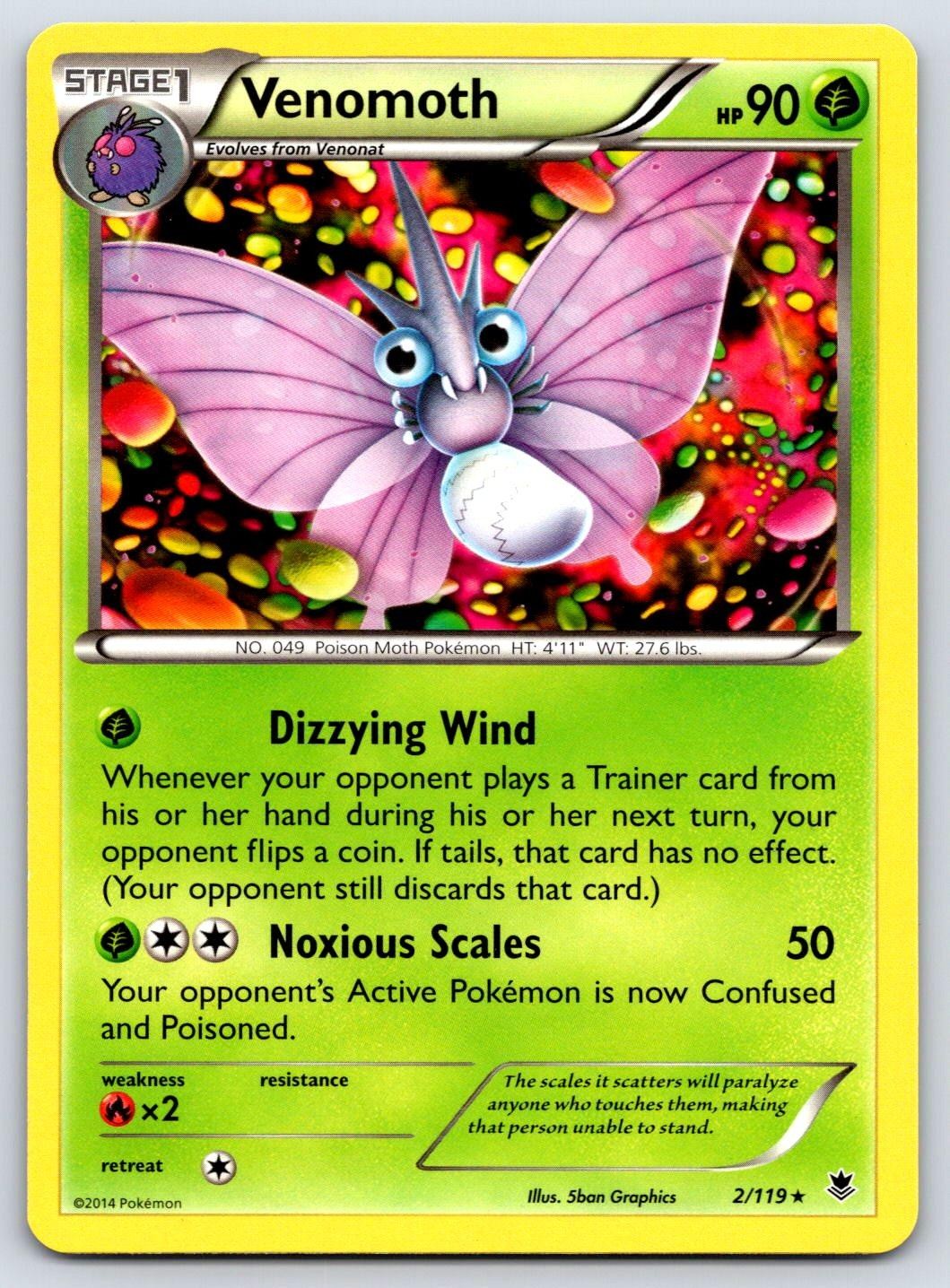 Venomoth 2/119 Rare Phantom Forces Pokemon Lightly Played