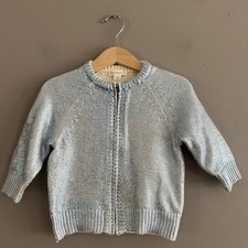 J Crew Crewcuts Toddler Girls Sweater Full Zip Metalic Cotton Blue Sz 3T