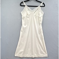VTG Vanity Fair Full Slip 36 White Lace Nylon Adjust Feminine Pin-up Career USA