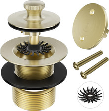 Brushed Gold Tub Drain Stopper Bathtub Drain, Hair Catcher and Two-Hole Overflow