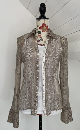 Luisa Cerano Luxury Sheer Silk & Metallic Button Down Blouse / Top - Size UK 10