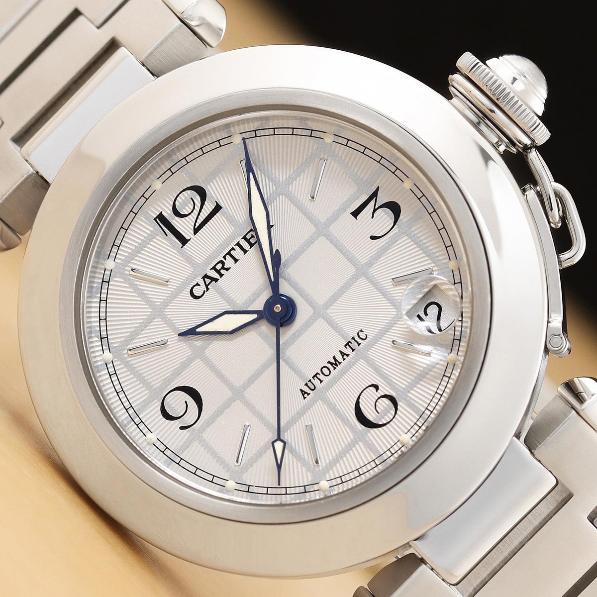 CARTIER PASHA C W31023M7 35MM SILVER GRID DIAL AUTOMATIC STAINLESS