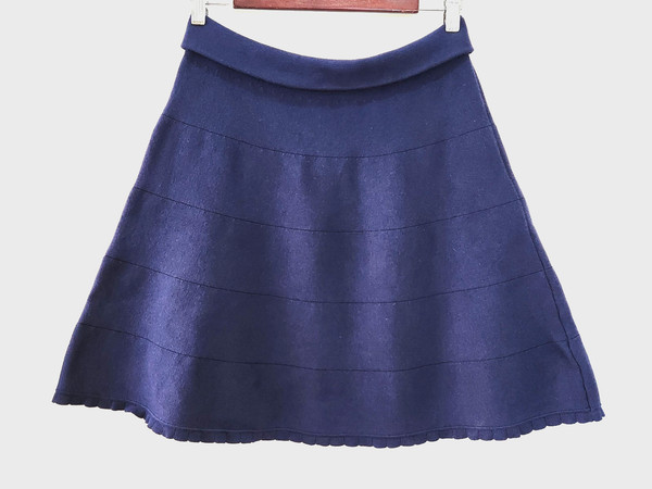 .Review Womens sz 12 Navy Blue Full Circle A-Line Knit Skirt Casual Formal Event