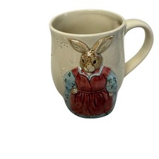 Edith Collection 3D Relief Rabbit Ceramic Coffee Mug Cream Red Cottagecore 4"