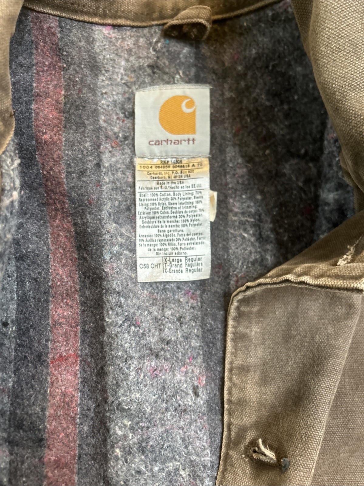 VTG Carharttt Blanket Lined Brown C58 CHT Jacket Size XL - second product detail image