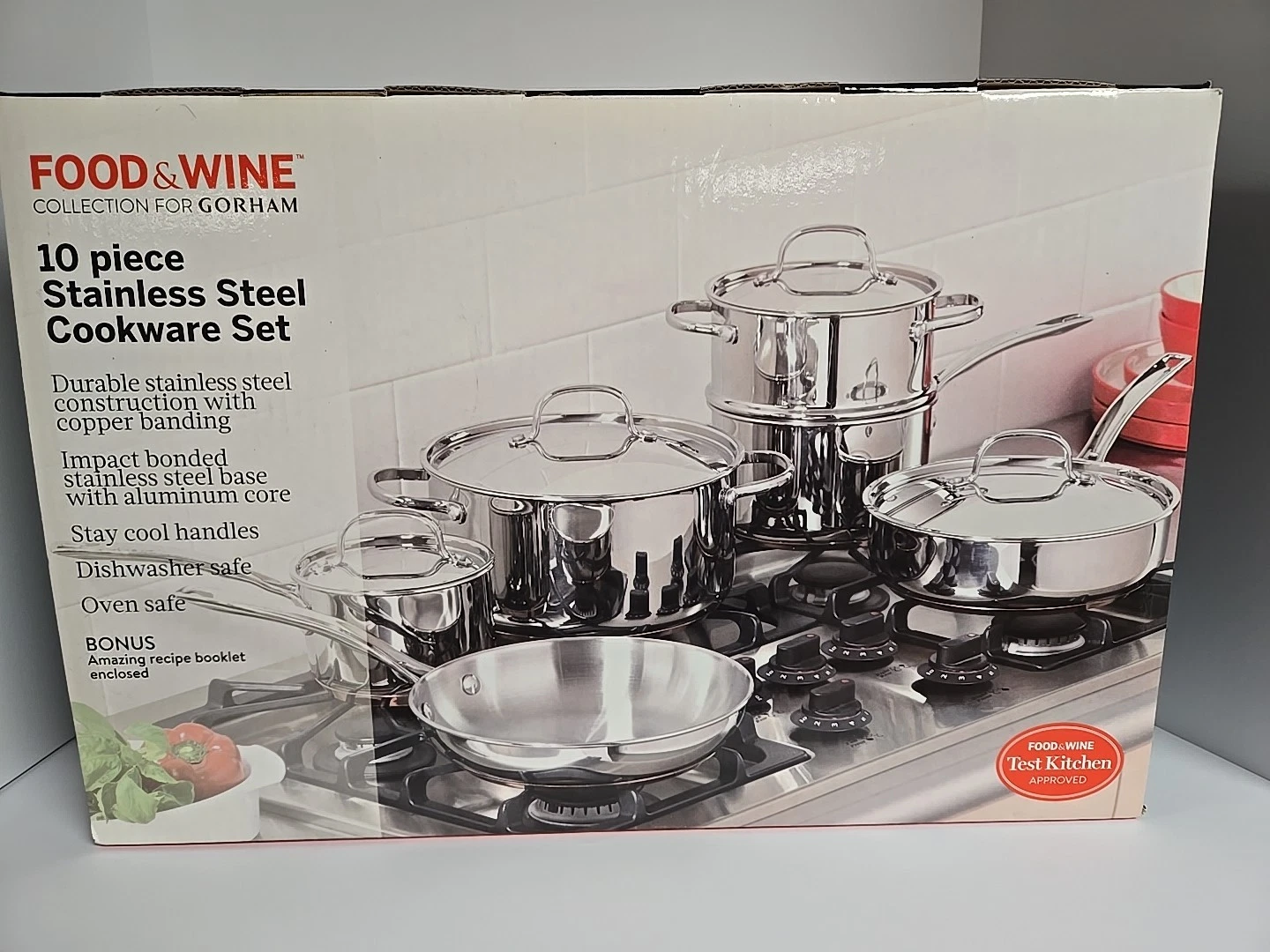 Food & Wine By Gorham 10 PC Stainless Steel Cookware Set New In Box Never Used