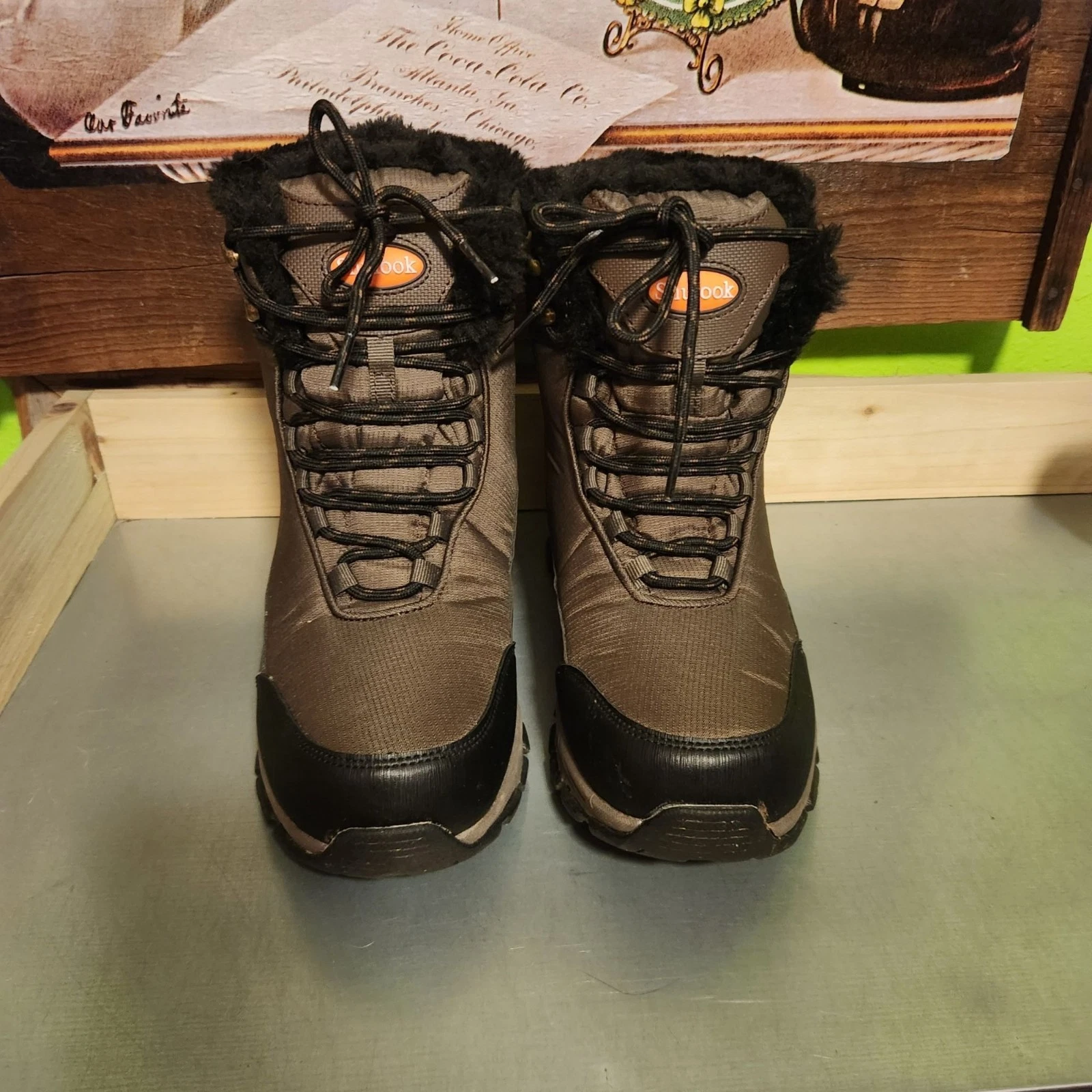 Shulook Men's Brown Winter Snow Boots with Fur Lining & Rubber Soles Lace-Up Clo