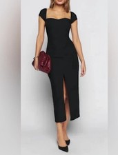 Reformation Bridgton Black Off Shoulder Midi Linen Dress Size 8