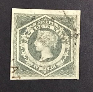 New South Wales 1854 XF Used Sc# 27. Imperf 6p Queen Victoria  Cv$125.  (W60)