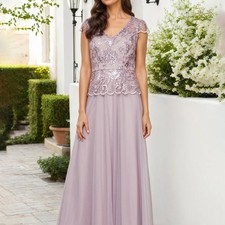 Alex Evenings Embroidered Scalloped Lace Peplum Gown Wisteria