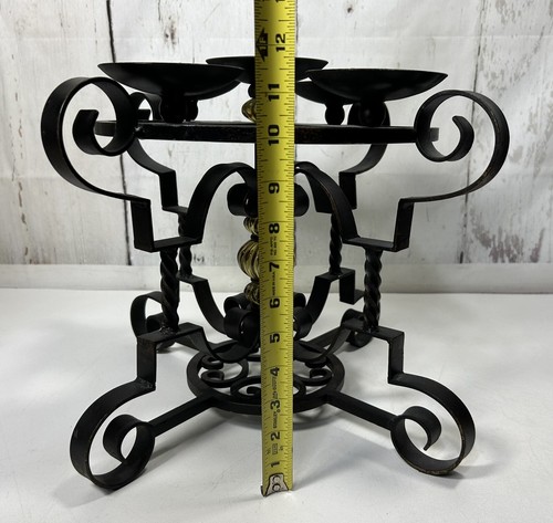 BEAUTIFUL ANTIQUE WROUGHT IRON 5 CANDLE HOLDER VINTAGE CANDELABRA W/ AMBER GLASS - Picture 13 of 13