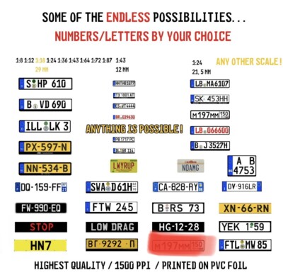 50 individual nummernschild numberplates in any scale decals scalemodel
