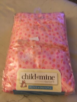 CARTER'S - CHILD OF MINE Valance & Crib Ruffle Pink Floral 2pk 100% Cotton NIB