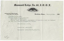 1921 I.O.O.F Letterhead - Massasoit Lodge No. 69, Brockton, MA Eye PP
