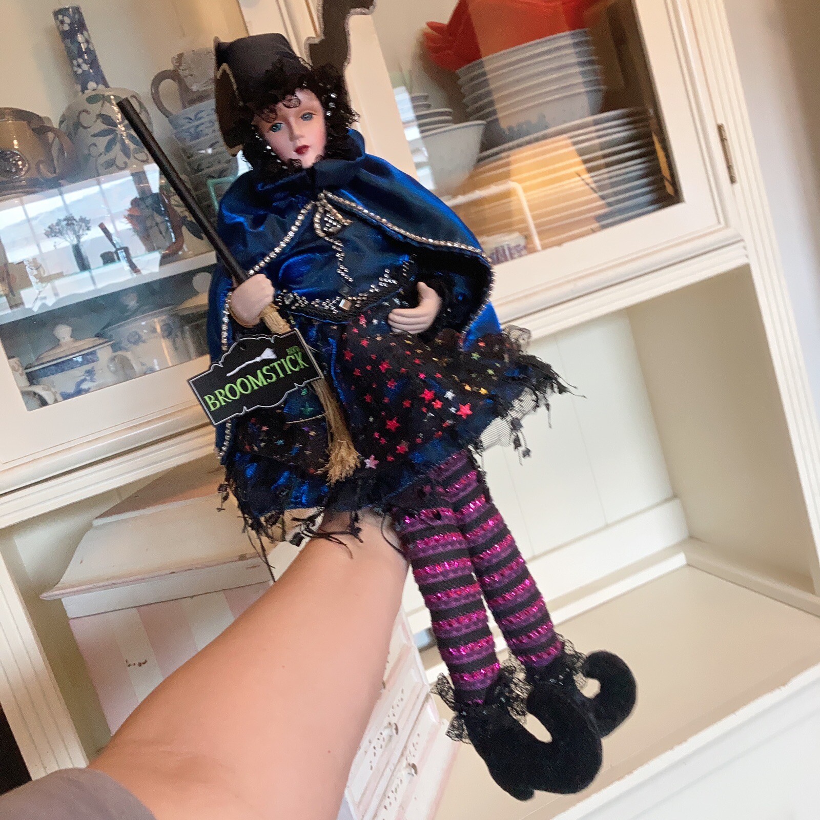 25” Broomstick Blvd Black Blue Rhinestone Dress Sitting Witch Halloween Decor eBay