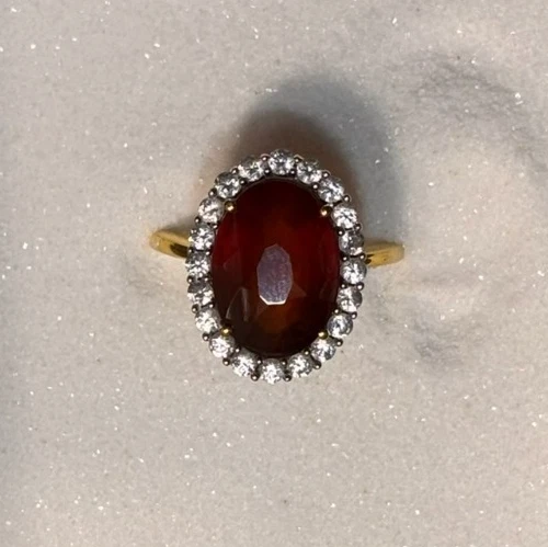 Anel feminino de prata Gemporia 8,42 cttw granada hessonita e zircões brancos tamanho 9 - Imagem 2 de 4