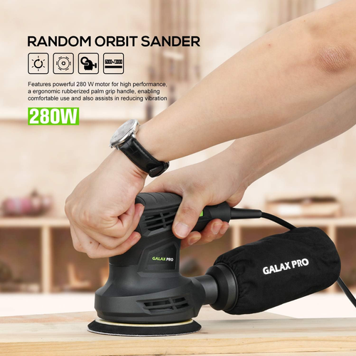 280W 13000OPM Max 6 Variable Speeds Orbital Sander with 15Pcs Sanding Discs, 5” - Picture 2 of 8
