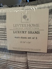 NEW Levtex Home Timeless Collection Set of 2 Euro Shams 26in x 26in Navy Stripe