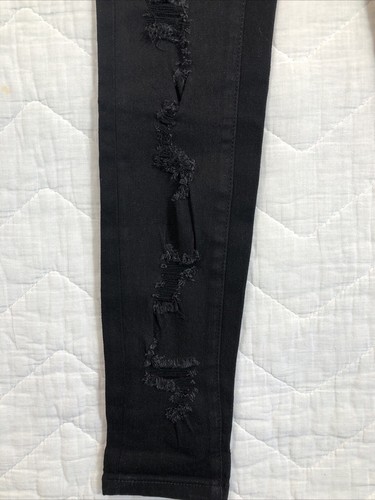 Almost Famous Jeans Womens Size 0 Denim Black Mid Rise Roll Up Distressed Skinny - 第 7/19 張圖片