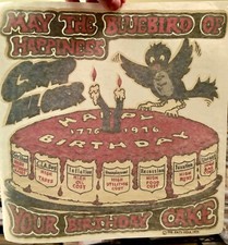 Vintage Blue Bird Of Happiness Crap Over Your Birthday Cake Iron On Transfer
