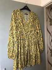 BOOHOO Retro boho style spring summer dress yellow floral design size 8