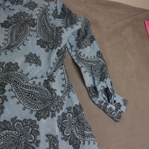 Sandro Paris Dress Womens M Blue Elegant Paisley Button Front Long Sleeve - Picture 18 of 21